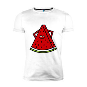 Мужская футболка премиум с принтом Веселый арбуз в Петрозаводске, 92% хлопок, 8% лайкра | приталенный силуэт, круглый вырез ворота, длина до линии бедра, короткий рукав | еда | рожица | смайлик | улыбка | улыбочка | фрукты