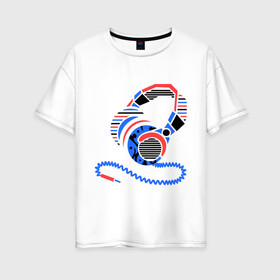 Женская футболка хлопок Oversize с принтом Наушники в Петрозаводске, 100% хлопок | свободный крой, круглый ворот, спущенный рукав, длина до линии бедер
 | меломан | музыка | плейлист