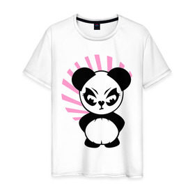 Мужская футболка хлопок с принтом Злая панда. в Петрозаводске, 100% хлопок | прямой крой, круглый вырез горловины, длина до линии бедер, слегка спущенное плечо. | Тематика изображения на принте: животные | звери | злой | медведь | медвежонок | мишка | прикольные картинки
