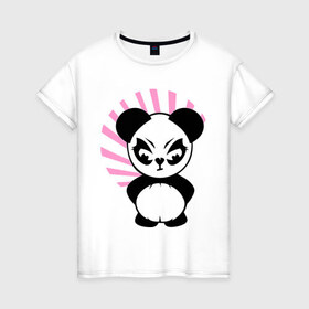 Женская футболка хлопок с принтом Злая панда. в Петрозаводске, 100% хлопок | прямой крой, круглый вырез горловины, длина до линии бедер, слегка спущенное плечо | животные | звери | злой | медведь | медвежонок | мишка | прикольные картинки
