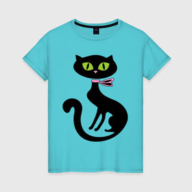 Женская футболка хлопок с принтом Милая кошечка в Петрозаводске, 100% хлопок | прямой крой, круглый вырез горловины, длина до линии бедер, слегка спущенное плечо | зеленые глаза | кошечка | кошка | черная кошка