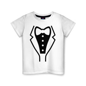 Детская футболка хлопок с принтом Класcический смокинг в Петрозаводске, 100% хлопок | круглый вырез горловины, полуприлегающий силуэт, длина до линии бедер | Тематика изображения на принте: 