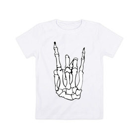 Детская футболка хлопок с принтом Рок (рука скелета) в Петрозаводске, 100% хлопок | круглый вырез горловины, полуприлегающий силуэт, длина до линии бедер | скелет