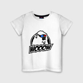 Детская футболка хлопок с принтом Обезьяна Wooow 3d в Петрозаводске, 100% хлопок | круглый вырез горловины, полуприлегающий силуэт, длина до линии бедер | 3d очки | woow | животные | обезъяны | очки