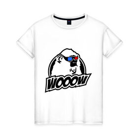 Женская футболка хлопок с принтом Обезьяна Wooow 3d в Петрозаводске, 100% хлопок | прямой крой, круглый вырез горловины, длина до линии бедер, слегка спущенное плечо | 3d очки | woow | животные | обезъяны | очки