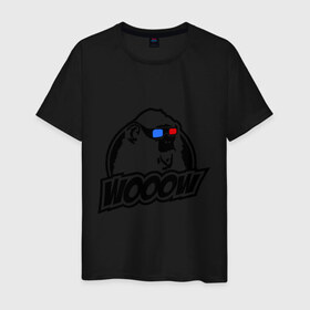 Мужская футболка хлопок с принтом Обезьяна Wooow 3d в Петрозаводске, 100% хлопок | прямой крой, круглый вырез горловины, длина до линии бедер, слегка спущенное плечо. | 3d очки | woow | животные | обезъяны | очки