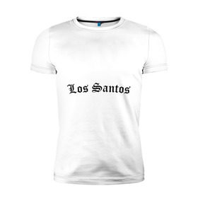 Мужская футболка премиум с принтом Los Santos в Петрозаводске, 92% хлопок, 8% лайкра | приталенный силуэт, круглый вырез ворота, длина до линии бедра, короткий рукав | gta | los santos | гта | игры | лос сантос