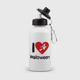 Бутылка спортивная с принтом I love halloween (Я люблю хэллоуин) в Петрозаводске, металл | емкость — 500 мл, в комплекте две пластиковые крышки и карабин для крепления | 31 октября | hallowin | haloveen | haloven | halovin | halowen | hellowee | heloven | helovin | день всех святых | день святых | привидение | призрак | смайл | халлоуин | халоуин | халувин | хелловин | хеллоуин | хеллуин | хеловин