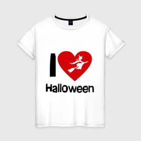 Женская футболка хлопок с принтом I love halloween (Я люблю хэллоуин) в Петрозаводске, 100% хлопок | прямой крой, круглый вырез горловины, длина до линии бедер, слегка спущенное плечо | 31 октября | hallowin | haloveen | haloven | halovin | halowen | hellowee | heloven | helovin | день всех святых | день святых | привидение | призрак | смайл | халлоуин | халоуин | халувин | хелловин | хеллоуин | хеллуин | хеловин
