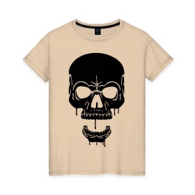 Женская футболка хлопок с принтом злобный череп в Петрозаводске, 100% хлопок | прямой крой, круглый вырез горловины, длина до линии бедер, слегка спущенное плечо | скелет