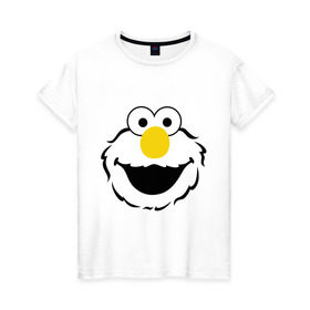 Женская футболка хлопок с принтом Sesame Street Elmo Big Smile в Петрозаводске, 100% хлопок | прямой крой, круглый вырез горловины, длина до линии бедер, слегка спущенное плечо | cookie monster | elmo | sesame street | улица сезам