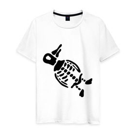 Мужская футболка хлопок с принтом Скелет пингвина в Петрозаводске, 100% хлопок | прямой крой, круглый вырез горловины, длина до линии бедер, слегка спущенное плечо. | пингвин | скелет