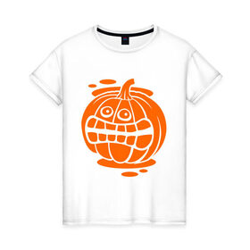 Женская футболка хлопок с принтом Испуганная тыква в Петрозаводске, 100% хлопок | прямой крой, круглый вырез горловины, длина до линии бедер, слегка спущенное плечо | halloween | испуганная тыква | тыква | хеллоуин