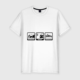 Мужская футболка премиум с принтом БМВ - распорядок дня в Петрозаводске, 92% хлопок, 8% лайкра | приталенный силуэт, круглый вырез ворота, длина до линии бедра, короткий рукав | bmw | автомобиль | бмв | занятие | машина | распорядок дня