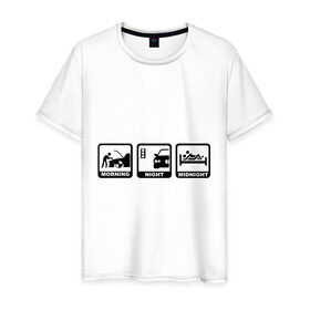 Мужская футболка хлопок с принтом БМВ - распорядок дня в Петрозаводске, 100% хлопок | прямой крой, круглый вырез горловины, длина до линии бедер, слегка спущенное плечо. | bmw | автомобиль | бмв | занятие | машина | распорядок дня