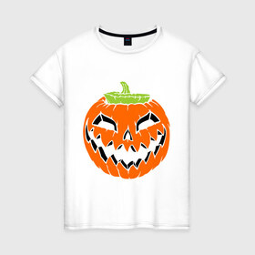 Женская футболка хлопок с принтом Хэллоуин тыква в Петрозаводске, 100% хлопок | прямой крой, круглый вырез горловины, длина до линии бедер, слегка спущенное плечо | halloween | jack o man | октябрь | тыква | хэллоуин
