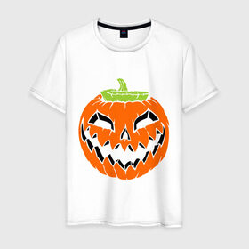 Мужская футболка хлопок с принтом Хэллоуин тыква в Петрозаводске, 100% хлопок | прямой крой, круглый вырез горловины, длина до линии бедер, слегка спущенное плечо. | halloween | jack o man | октябрь | тыква | хэллоуин