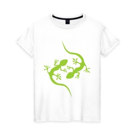 Женская футболка хлопок с принтом Ящерицы в Петрозаводске, 100% хлопок | прямой крой, круглый вырез горловины, длина до линии бедер, слегка спущенное плечо | зеленый | ящерки | ящеры