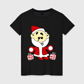 Женская футболка хлопок с принтом Дед мороз с подарками. в Петрозаводске, 100% хлопок | прямой крой, круглый вырез горловины, длина до линии бедер, слегка спущенное плечо | дед мороз | зима | новый год | подарки | праздник