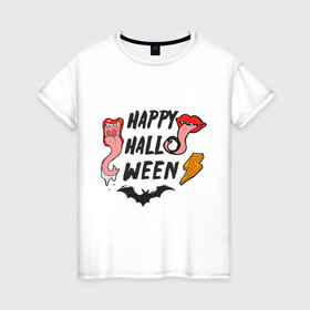 Женская футболка хлопок с принтом Happy halloween в Петрозаводске, 100% хлопок | прямой крой, круглый вырез горловины, длина до линии бедер, слегка спущенное плечо | 