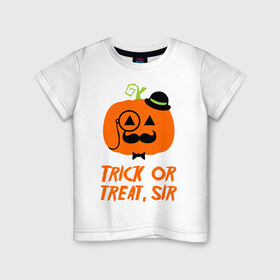 Детская футболка хлопок с принтом Trick or treat в Петрозаводске, 100% хлопок | круглый вырез горловины, полуприлегающий силуэт, длина до линии бедер | halloween | trick or treat | подарок на хэллоуин | сюрприз на хэллоуин | тыква | хэллоуин