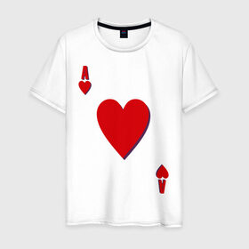Мужская футболка хлопок с принтом Червовый туз в Петрозаводске, 100% хлопок | прямой крой, круглый вырез горловины, длина до линии бедер, слегка спущенное плечо. | игральные карты | карты | покер | туз | черви