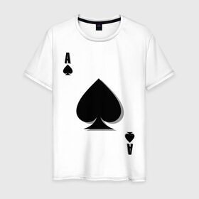 Мужская футболка хлопок с принтом Пиковый туз в Петрозаводске, 100% хлопок | прямой крой, круглый вырез горловины, длина до линии бедер, слегка спущенное плечо. | игральные карты | карты | пики | покер | туз