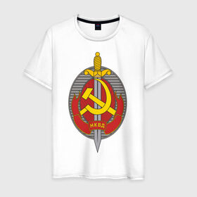 Мужская футболка хлопок с принтом НКВД в Петрозаводске, 100% хлопок | прямой крой, круглый вырез горловины, длина до линии бедер, слегка спущенное плечо. | нагрудный знак | символика ссср | ссср | эмблема