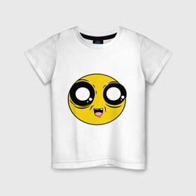 Детская футболка хлопок с принтом Чекнутый смайл в Петрозаводске, 100% хлопок | круглый вырез горловины, полуприлегающий силуэт, длина до линии бедер | глазастик | жёлтый | прикол | смайлик