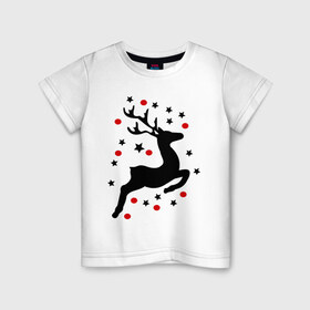 Детская футболка хлопок с принтом Новогодний олень в Петрозаводске, 100% хлопок | круглый вырез горловины, полуприлегающий силуэт, длина до линии бедер | 