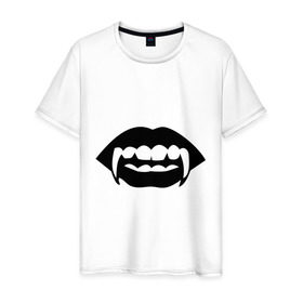 Мужская футболка хлопок с принтом Вампир в Петрозаводске, 100% хлопок | прямой крой, круглый вырез горловины, длина до линии бедер, слегка спущенное плечо. | вампир | губы | зубы | клыки | монстр