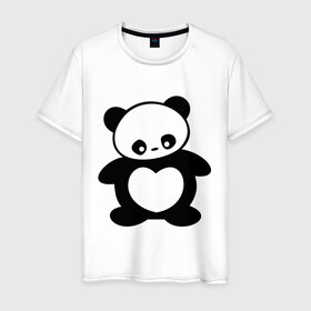 Мужская футболка хлопок с принтом Мишка с сердцем в Петрозаводске, 100% хлопок | прямой крой, круглый вырез горловины, длина до линии бедер, слегка спущенное плечо. | панда