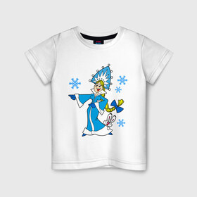 Детская футболка хлопок с принтом Снегурочка в Петрозаводске, 100% хлопок | круглый вырез горловины, полуприлегающий силуэт, длина до линии бедер | Тематика изображения на принте: девушкам | кролик | новый год | снег | снегурочка
