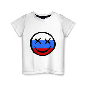 Детская футболка хлопок с принтом Русский смайл в Петрозаводске, 100% хлопок | круглый вырез горловины, полуприлегающий силуэт, длина до линии бедер | russia | россия | смайл | улыбка | флаг