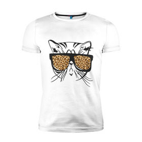 Мужская футболка премиум с принтом Кот в очках в Петрозаводске, 92% хлопок, 8% лайкра | приталенный силуэт, круглый вырез ворота, длина до линии бедра, короткий рукав | swag | киса | кот | кот в очках | кошка | кошка в очках | леопардовые очки | очки | сваг | усы