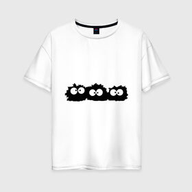 Женская футболка хлопок Oversize с принтом Монстрики в Петрозаводске, 100% хлопок | свободный крой, круглый ворот, спущенный рукав, длина до линии бедер
 | глаза | монстр | монстрики | позитив | пушистики | смайл