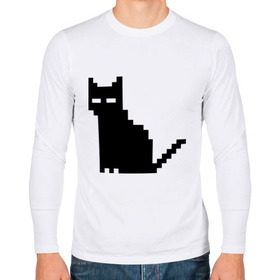 Мужской лонгслив хлопок с принтом Пиксельный котик в Петрозаводске, 100% хлопок |  | 90 | cat | kitten | kitty | pixel | кот | котейка | котик | котики | пиксель