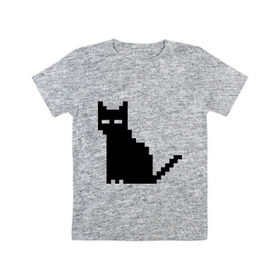 Детская футболка хлопок с принтом Пиксельный котик в Петрозаводске, 100% хлопок | круглый вырез горловины, полуприлегающий силуэт, длина до линии бедер | Тематика изображения на принте: 90 | cat | kitten | kitty | pixel | кот | котейка | котик | котики | пиксель