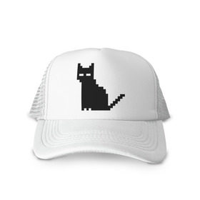 Кепка тракер с сеткой с принтом Пиксельный котик в Петрозаводске, трикотажное полотно; задняя часть — сетка | длинный козырек, универсальный размер, пластиковая застежка | 90 | cat | kitten | kitty | pixel | кот | котейка | котик | котики | пиксель