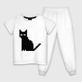 Детская пижама хлопок с принтом Пиксельный котик в Петрозаводске, 100% хлопок |  брюки и футболка прямого кроя, без карманов, на брюках мягкая резинка на поясе и по низу штанин
 | Тематика изображения на принте: 90 | cat | kitten | kitty | pixel | кот | котейка | котик | котики | пиксель
