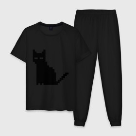 Мужская пижама хлопок с принтом Пиксельный котик в Петрозаводске, 100% хлопок | брюки и футболка прямого кроя, без карманов, на брюках мягкая резинка на поясе и по низу штанин
 | Тематика изображения на принте: 90 | cat | kitten | kitty | pixel | кот | котейка | котик | котики | пиксель