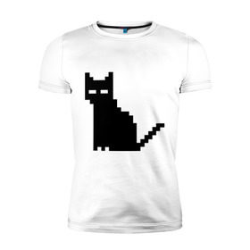Мужская футболка премиум с принтом Пиксельный котик в Петрозаводске, 92% хлопок, 8% лайкра | приталенный силуэт, круглый вырез ворота, длина до линии бедра, короткий рукав | 90 | cat | kitten | kitty | pixel | кот | котейка | котик | котики | пиксель