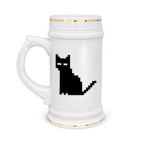 Кружка пивная с принтом Пиксельный котик в Петрозаводске,  керамика (Материал выдерживает высокую температуру, стоит избегать резкого перепада температур) |  объем 630 мл | Тематика изображения на принте: 90 | cat | kitten | kitty | pixel | кот | котейка | котик | котики | пиксель