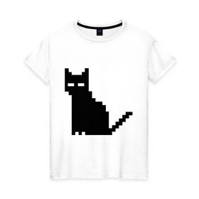 Женская футболка хлопок с принтом Пиксельный котик в Петрозаводске, 100% хлопок | прямой крой, круглый вырез горловины, длина до линии бедер, слегка спущенное плечо | Тематика изображения на принте: 90 | cat | kitten | kitty | pixel | кот | котейка | котик | котики | пиксель