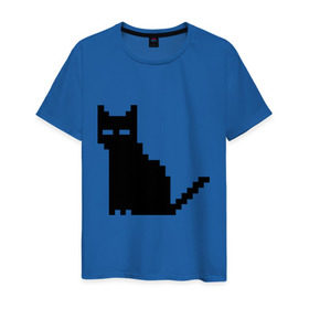 Мужская футболка хлопок с принтом Пиксельный котик в Петрозаводске, 100% хлопок | прямой крой, круглый вырез горловины, длина до линии бедер, слегка спущенное плечо. | Тематика изображения на принте: 90 | cat | kitten | kitty | pixel | кот | котейка | котик | котики | пиксель