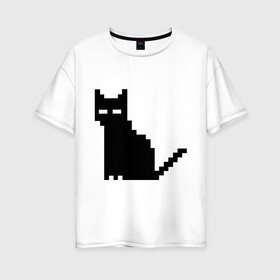 Женская футболка хлопок Oversize с принтом Пиксельный котик в Петрозаводске, 100% хлопок | свободный крой, круглый ворот, спущенный рукав, длина до линии бедер
 | 90 | cat | kitten | kitty | pixel | кот | котейка | котик | котики | пиксель