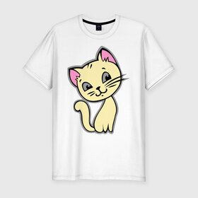 Мужская футболка премиум с принтом Котенок в Петрозаводске, 92% хлопок, 8% лайкра | приталенный силуэт, круглый вырез ворота, длина до линии бедра, короткий рукав | киса | кот | котенок | котик | котэ | кошка | кошки | милый котик