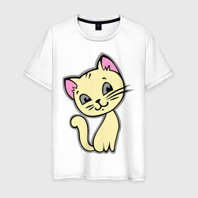 Мужская футболка хлопок с принтом Котенок в Петрозаводске, 100% хлопок | прямой крой, круглый вырез горловины, длина до линии бедер, слегка спущенное плечо. | киса | кот | котенок | котик | котэ | кошка | кошки | милый котик