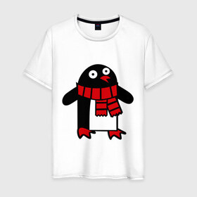 Мужская футболка хлопок с принтом Пингвин в Петрозаводске, 100% хлопок | прямой крой, круглый вырез горловины, длина до линии бедер, слегка спущенное плечо. | Тематика изображения на принте: 