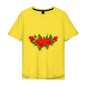 Мужская футболка хлопок Oversize с принтом Розы на пояснице в Петрозаводске, 100% хлопок | свободный крой, круглый ворот, “спинка” длиннее передней части | девушкам | розы | украшение | цветы